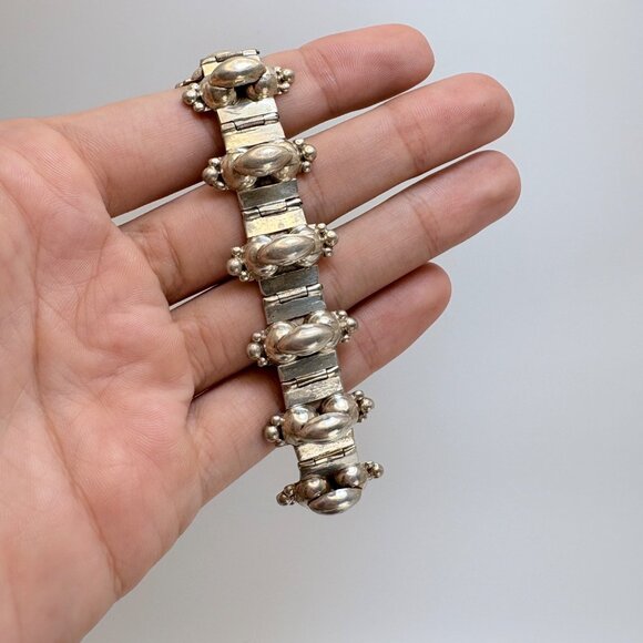 VTG Sterling Silver 925 Puffed Design Panel Link Bracelet Size 7.75" Length - Picture 7 of 11